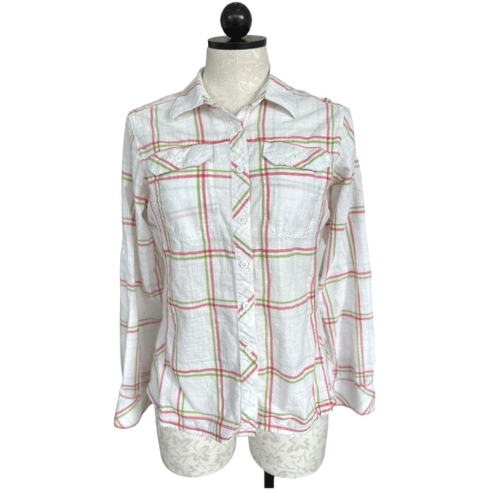 Columbia Camp Henry Multi Color Button Down Roll Tap Sleeves Shirt Size Medium